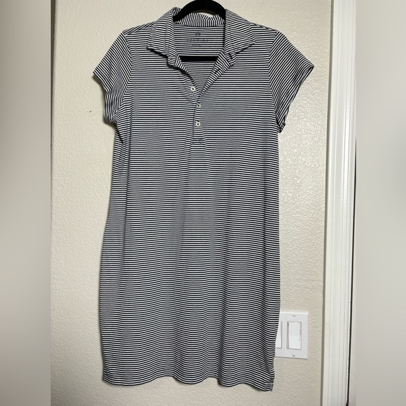 Renwick Navy/White Striped Peruvian Pima Cotton Polo Dress. Short Sleeve - Picture 1 of 9